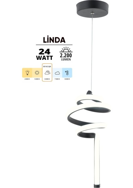 Linda Siyah Modern Sarkıt LED Avize Beyaz Işık Salon Mutfak Oda Hol Ledli Avize