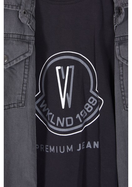 Füme Yazı Baskılı Jean Gömlekli T-Shirt Erkek Çocuk 2li Takım 17569 fiyatları