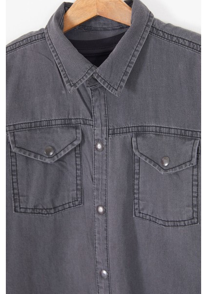 Füme Yazı Baskılı Jean Gömlekli T-Shirt Erkek Çocuk 2li Takım 17569 modelleri