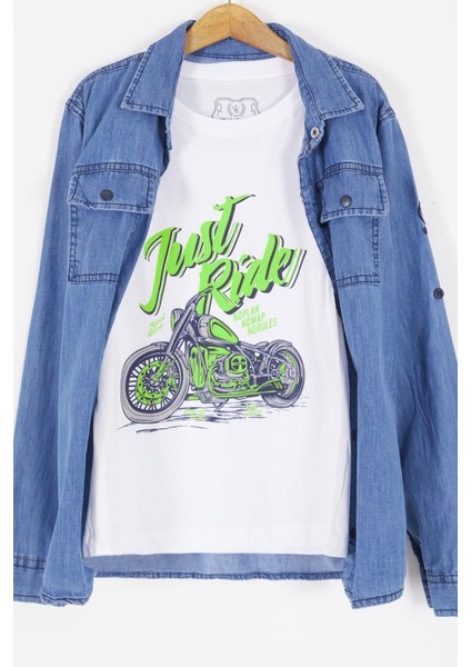 Yeşil Ride Baskılı Jean Gömlekli T-Shirt Erkek Çocuk 2li Takım 17568 fiyatları