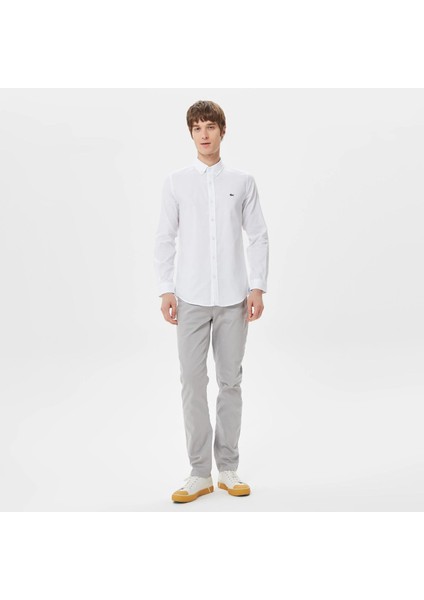 Lacoste Erkek Slim Fit Düğmeli Yaka Beyaz Gömlek
