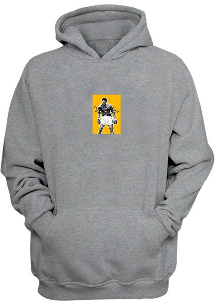 Unisex Muhammed Ali Yellow Baskılı Gri Normal Kalıp Şardonlu Kalın Sweatshirt