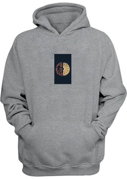 Unisex Aloha Baskılı Gri Normal Kalıp Şardonlu Kalın Sweatshirt