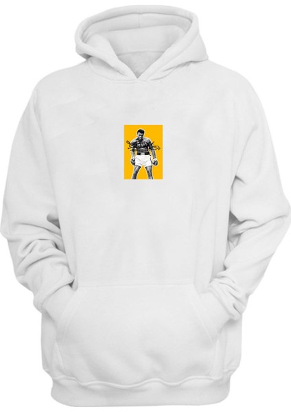 Unisex Muhammed Ali Yellow Baskılı Beyaz Normal Kalıp Şardonlu Kalın Sweatshirt