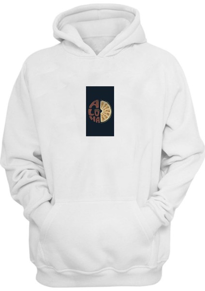 Unisex Aloha Baskılı Beyaz Normal Kalıp Şardonlu Kalın Sweatshirt