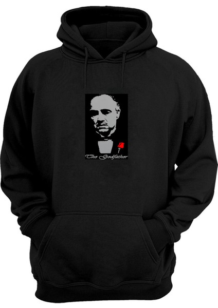 Unisex The Godfather Marlon Brando Baskılı Siyah Normal Kalıp Şardonlu Kalın Sweatshirt