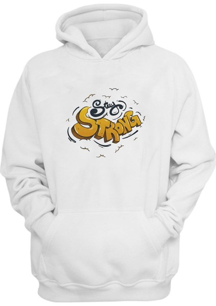 Unisex Stay Strong Baskılı Beyaz Normal Kalıp Şardonlu Kalın Sweatshirt
