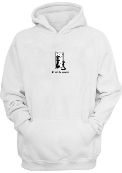 Unisex Trust The Process Baskılı Beyaz Normal Kalıp Şardonlu Kalın Sweatshirt