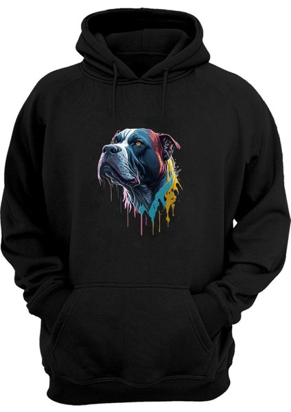 Unisex Renkli Dog Baskılı Siyah Normal Kalıp Şardonlu Kalın Sweatshirt