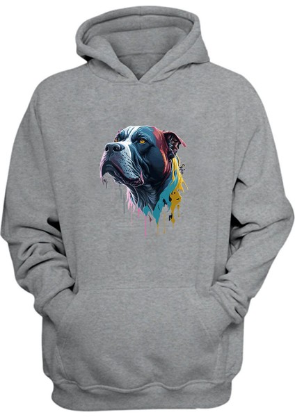 Unisex Renkli Dog Baskılı Gri Normal Kalıp Şardonlu Kalın Sweatshirt