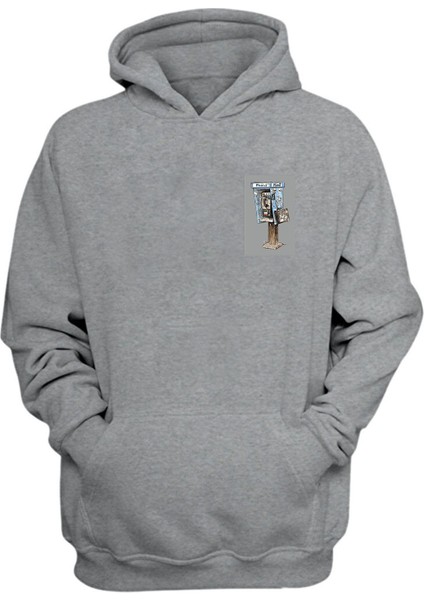 Unisex Telefon Kulubesi Baskılı Gri Normal Kalıp Şardonlu Kalın Sweatshirt