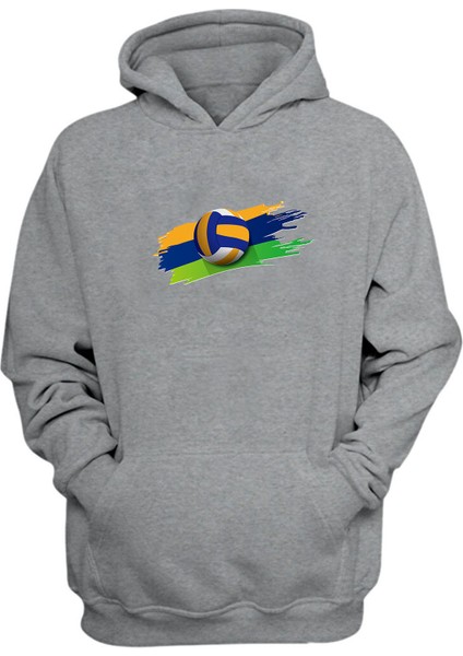Unisex Plaj Voleybolu Spor Baskılı Gri Normal Kalıp Şardonlu Kalın Sweatshirt