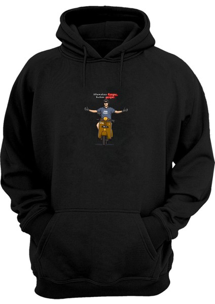 Unisex Utamakan Fungsi Baskılı Siyah Normal Kalıp Şardonlu Kalın Sweatshirt