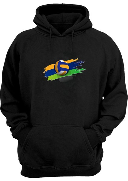 Unisex Plaj Voleybolu Spor Baskılı Siyah Normal Kalıp Şardonlu Kalın Sweatshirt