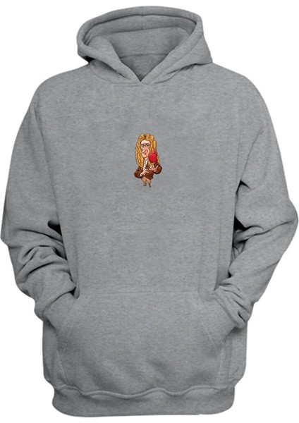 Unisex Newton Çizim Baskılı Gri Normal Kalıp Şardonlu Kalın Sweatshirt