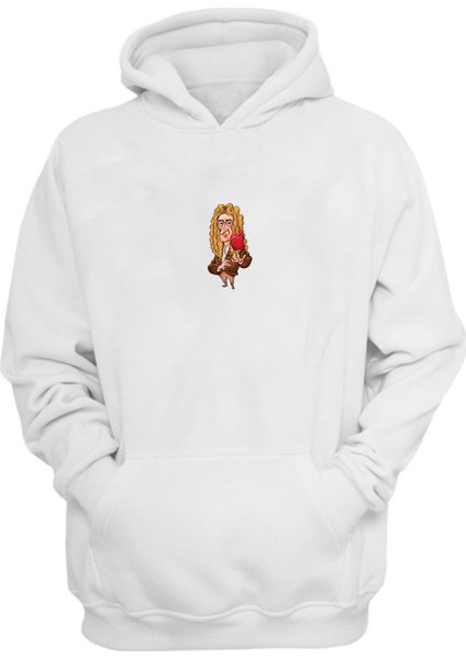 Unisex Newton Çizim Baskılı Beyaz Normal Kalıp Şardonlu Kalın Sweatshirt