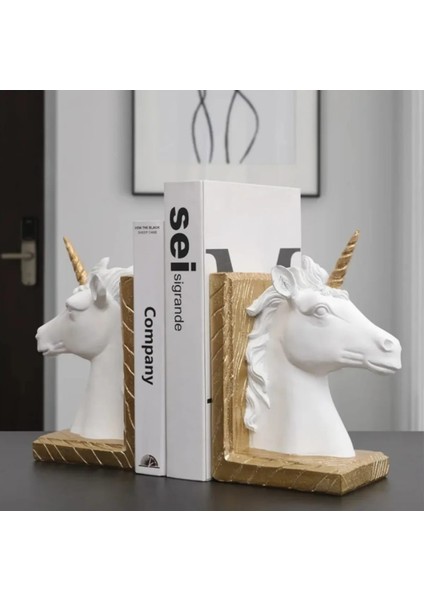 Tek Boynuz Unicorn At Biblo Dekoratif Obje Kitap Tutucu 2 Adet