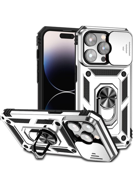 Apple Iphone 14 Pro Kılıf Kamera Korumalı Sürgülü Yüzüklü Standlı