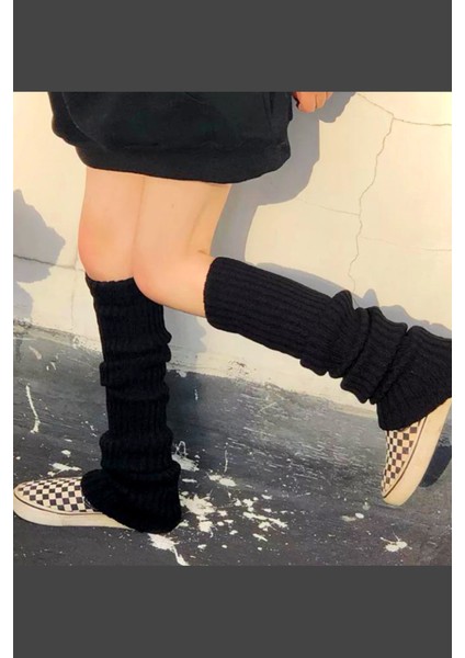 Düz Siyah Kışlık Kalın Bol Tozluk