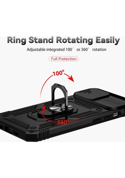 Apple Iphone 13 Kılıf Kamera Korumalı Sürgülü Yüzüklü Standlı