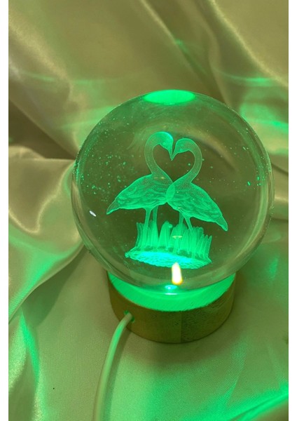 3D LED Işık Cam Küre Çok Işıklı Ahşap Kuğu Büyük Boy 8cm