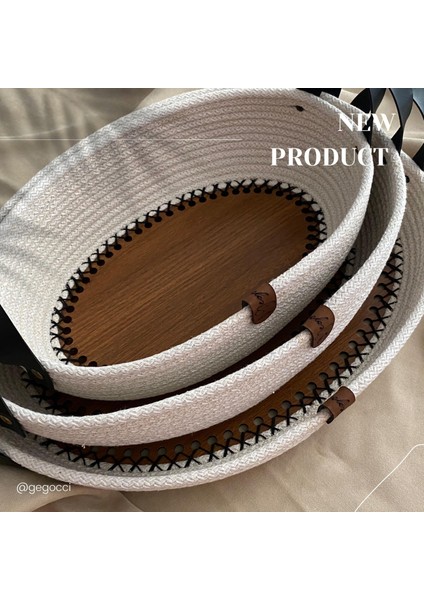 Krem Oval Dekoratif 3'lü Sepet Set | Takılık |şık Tepsi | Banyo Organizeri