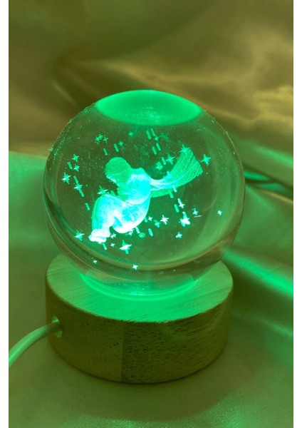 3D LED Işık Cam Küre Çok Işıklı Ahşap Oturan Çocuk