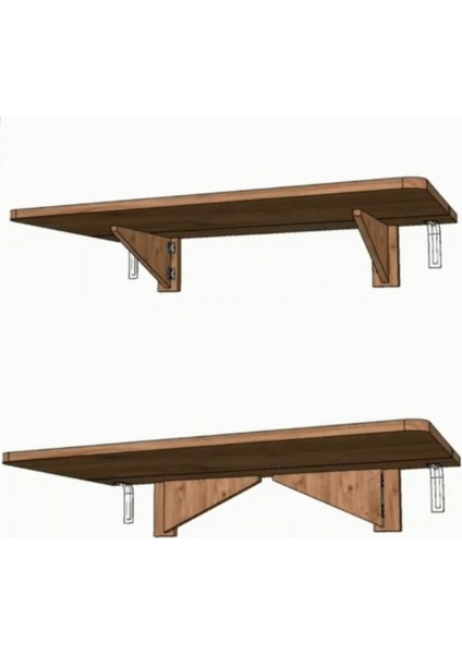 60X90 cm Oval Köşeli Ceviz Ahşap Desenli Sabit Raflı Duvara Monte Kırma Katlanır Mutfak Masası