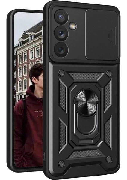 Samsung Galaxy M52 Kılıf Kamera Korumalı Sürgülü Yüzüklü Standlı