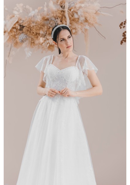 Brıde In Love Kırık Beyaz Melek Kollu Dantel Gelinlik Nikah Elbisesi fiyatları