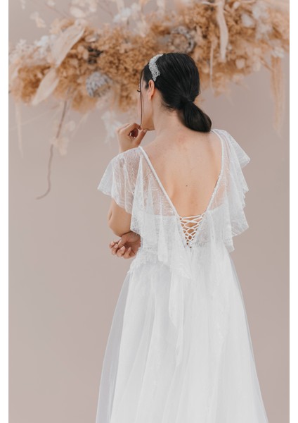 Brıde In Love Kırık Beyaz Melek Kollu Dantel Gelinlik Nikah Elbisesi modelleri