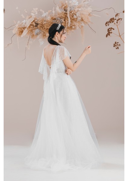 Brıde In Love Kırık Beyaz Melek Kollu Dantel Gelinlik Nikah Elbisesi fırsatları