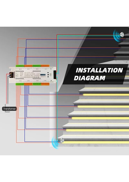 Sensörlü Merdiven Basamak Aydınlatma 32KANAL Harakete Duyarlı LED Sensor Kontrol Ünitesi