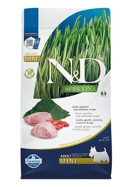 Nd Spirulina Tahılsız Kuzu Etli Mini Irk Yetişkin Köpek Maması 2 kg