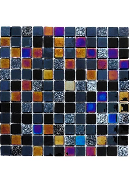 Tüm Yaşam Alanlarının Tüm Yüzeyleri İçin Parlak Siyah Mix. Cam Mozaik. Taş Ölçüsü: 25X25 Mm. File Ölçüsü: 31.5X31.5 Cm. ( 1 Koli = 10 File = 1 m2 Fiyatıdır )
