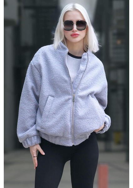 Gri Buklet Bomber Kadın Ceket MG1967