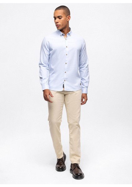 Açık Mavi Slim Fit %100 Pamuk Kolay Ütülenebilir Oxford Gömlek