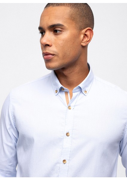 Açık Mavi Slim Fit %100 Pamuk Kolay Ütülenebilir Oxford Gömlek fırsatları