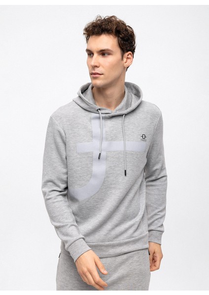 Kapüşon Yaka Regular Fit Baskılı Açık Gri Erkek Kazak B33W12008 modelleri