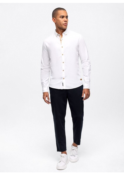 Slim Fit Düğmeli Yaka Düz Beyaz Erkek Gömlek B33W20051 fiyatları