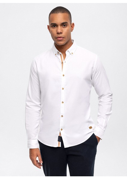 Slim Fit Düğmeli Yaka Düz Beyaz Erkek Gömlek B33W20051 modelleri