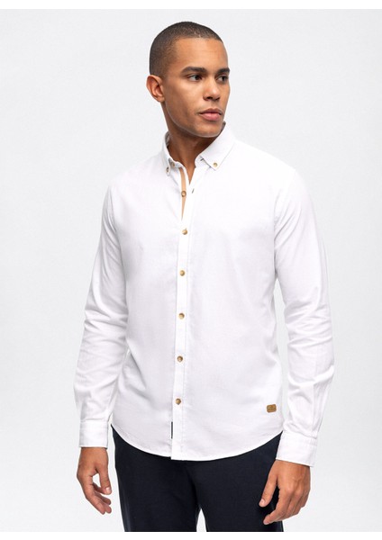 Slim Fit Düğmeli Yaka Düz Beyaz Erkek Gömlek B33W20051 fırsatları