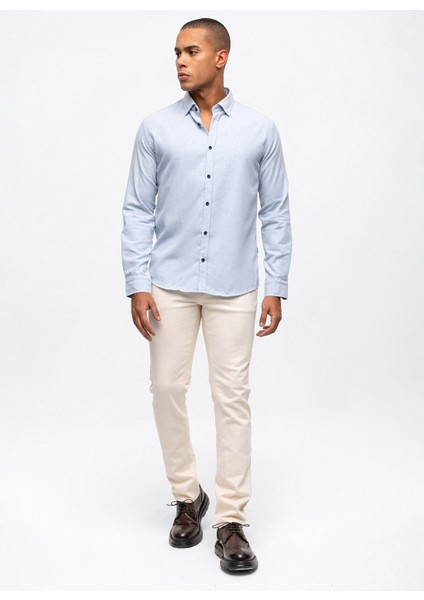 Slim Fit Klasik Yaka Düz Açık Mavi Erkek Gömlek B33W20033