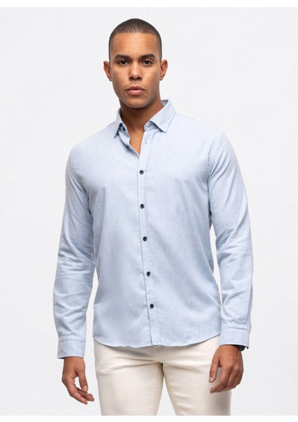 Slim Fit Klasik Yaka Düz Açık Mavi Erkek Gömlek B33W20033