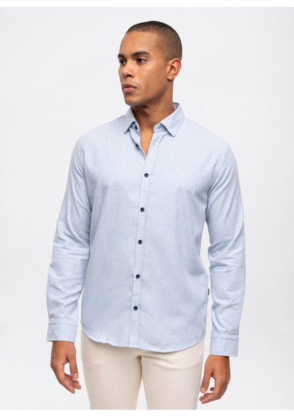 Slim Fit Klasik Yaka Düz Açık Mavi Erkek Gömlek B33W20033