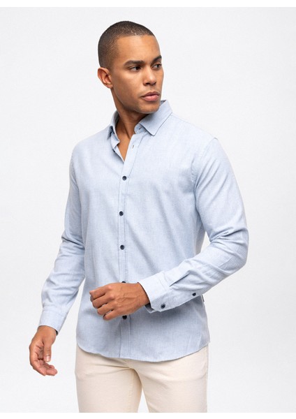 Slim Fit Klasik Yaka Düz Açık Mavi Erkek Gömlek B33W20033