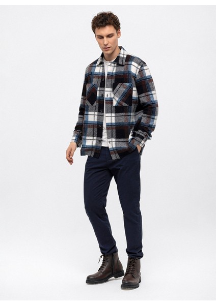 Oversize Klasik Yaka Kareli Siyah Erkek Gömlek B33W22053