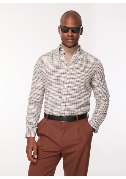Regular Fit Düğmeli Yaka Kahve Erkek Gömlek BBFW23MSH034 fiyatları