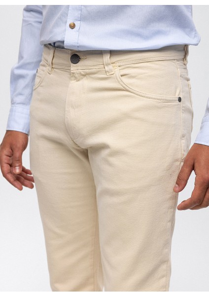 Bej Slim Fit 5 Cepli Pamuklu Chino Pantolon indirimleri