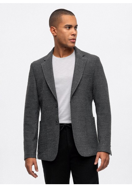 Antrasit Slim Fit Mono Yaka Ceket